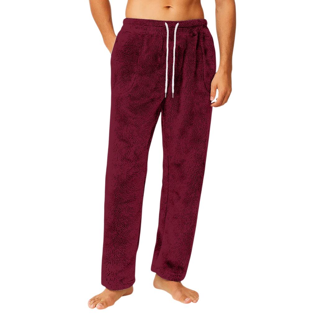 Men's Drawstring Pocket Flannel  Pants Homewear Sleep Pants