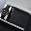 Набор из 2 предметов, новые модные часы для мужчин, роскошные деловые кожаные кварцевые часы с календарем и черные кожаные кошельки, лучшие мужские подарки