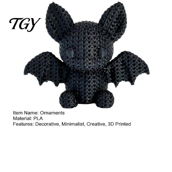 Home Office Space Decoration 3D Printed Bat Figurine with Knitted Texture, Cartoon Halloween Decoration, Handmade Style Statue Cute Animal for