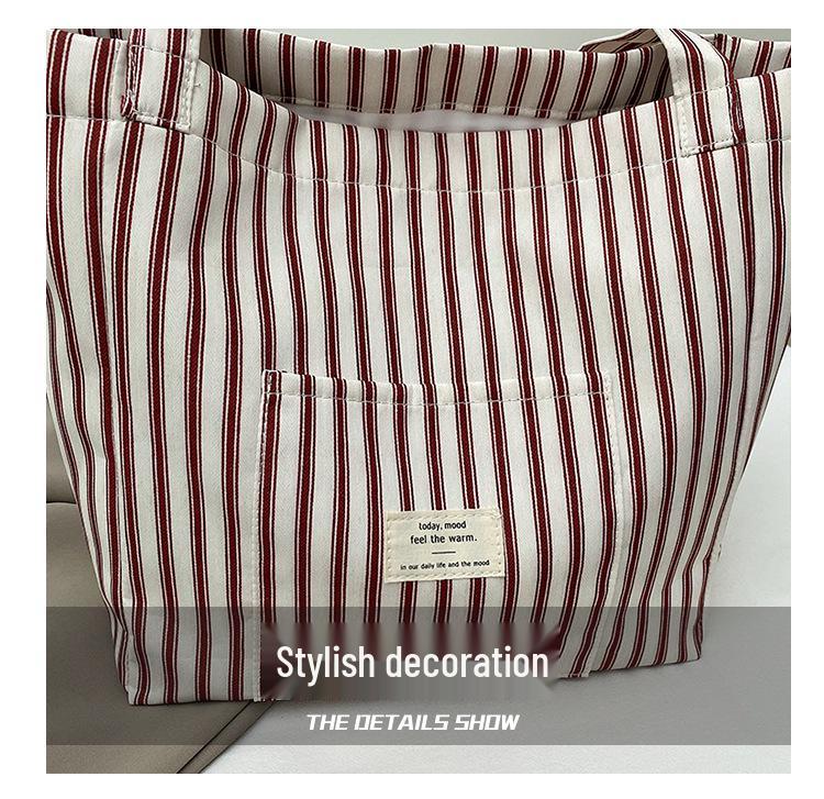 Holiday French Stripe Canvas Tote: Versatile, Lightweight Shoulder Bag with Large Capacity for Women