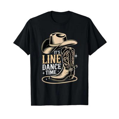 Время для line dance Т-shirt в стиле вестерн, винтажная, стираная, дизайнерская одежда, унисекс, повседневная уличная одежда, мягкая