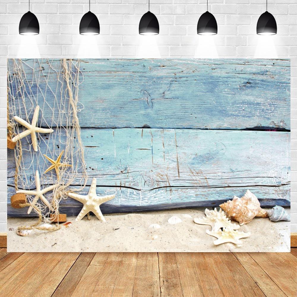 Nautical theme baby party background for photography, sailboat, boat, starfish, wooden board, sailor portrait, Photo background