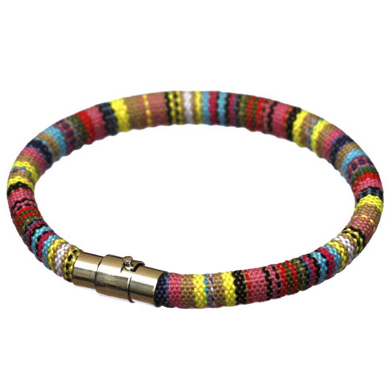 Браслет из нержавеющей стали с магнитной пряжкой, унисекс, в стиле бохо, плетеный хлопковый браслет-манжета ручной работы для мужчин и женщин, браслет на щиколотке для серфера, браслет, браслет