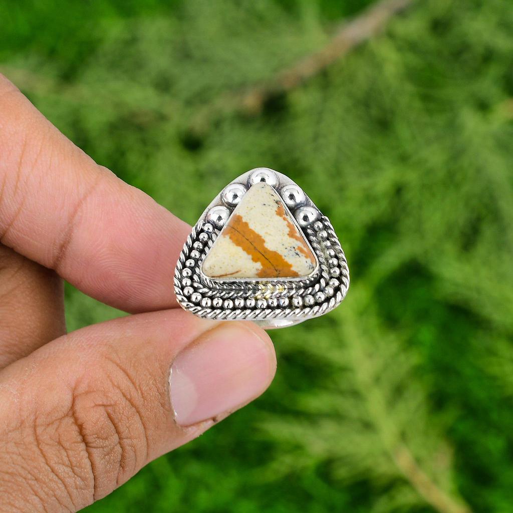 Gift For Women Solitaire Adjustable Ring 925 Silver Natural Picture Jasper
