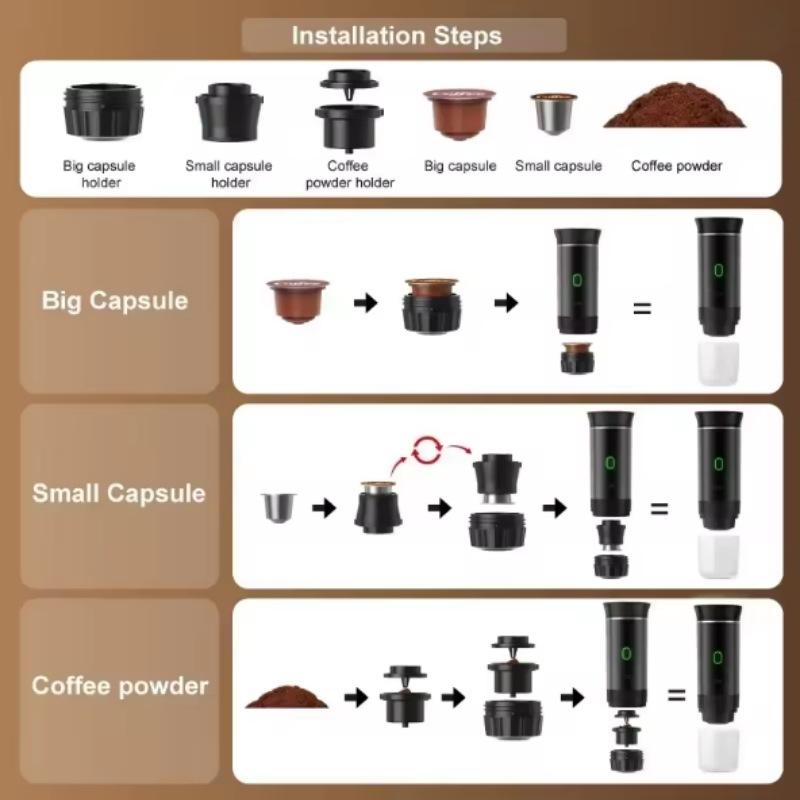 Portable Wireless Electric Espresso Coffee Machine For Travel &Car &Home Camping Coffee Maker 3-in-1 Capsule Powder Coffee Maker