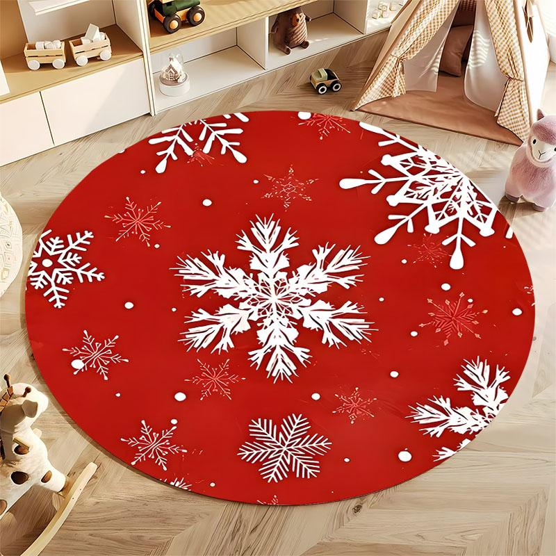 Red Snowflake Patterned Carpet for Holiday Decor round carpet for home sofa bedroom, gift