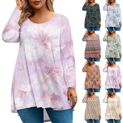 Женская мода большого размера с круглым вырезом и длинным рукавом, повседневный свободный пуловер с принтом