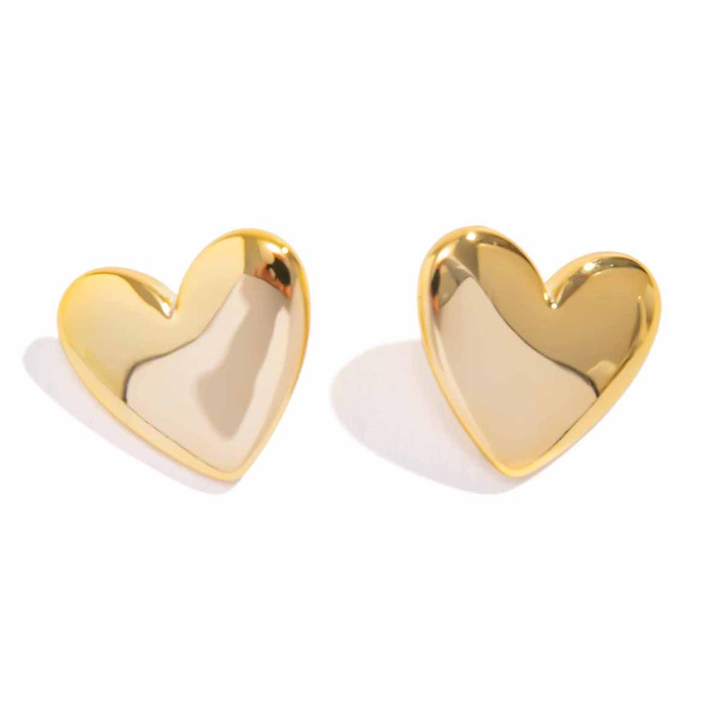 Minimalist Punk Gold Color Smooth Love Heart Stud Earrings for Women 2025 Trend Wed Bridal Goth Piercing Earrings Jewelry Gift