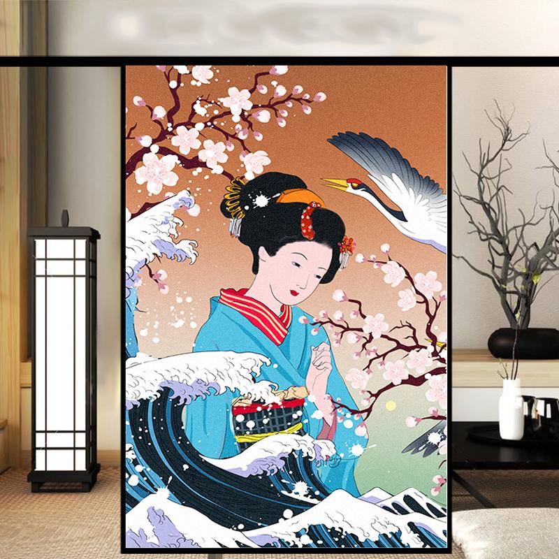 Японская пленка для окон Ukiyo-e, статическая наклейка на стекло, наклейка на раздвижную дверь ресторана, непрозрачная солнцезащитная пленка
