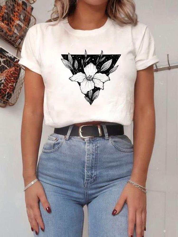 European American Style Women's Short-Sleeved T-Shirt with Leaves. Fruits Design Polyester Fabric Women's Summer polyester