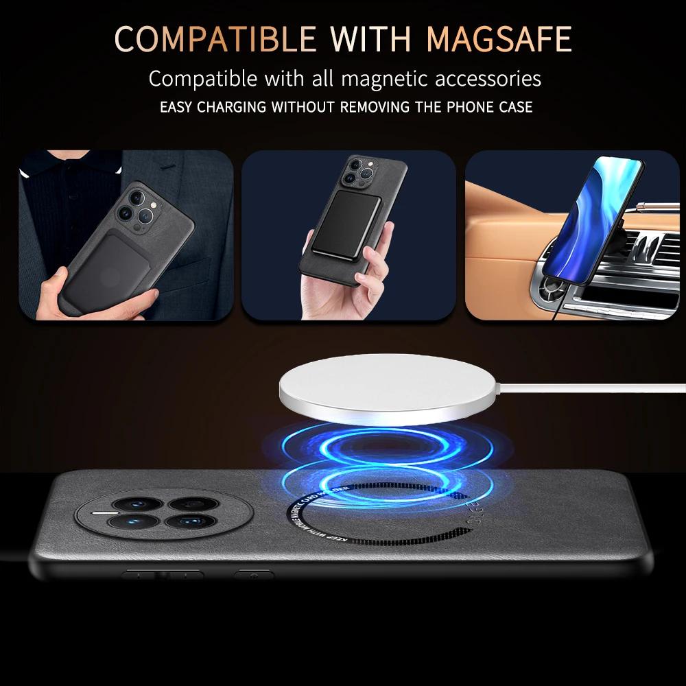 Для Huawei Mate 50 50E 50 Pro Кожа PU с рисунком коровы с мелкими отверстиями Внешнее магнитное кольцо Мягкий край Противоударный чехол для телефона