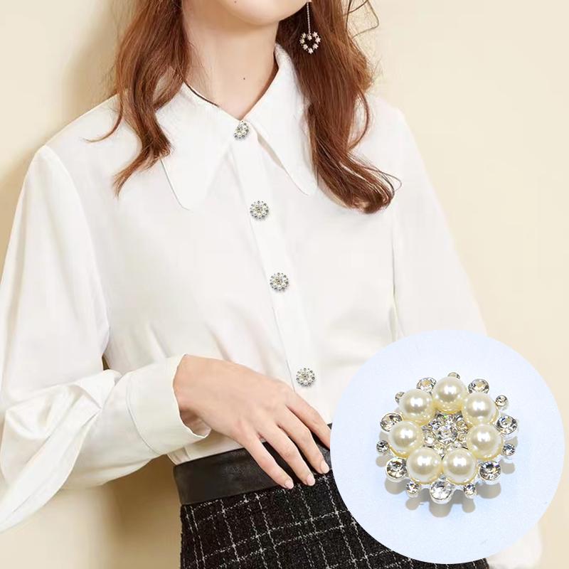 1PC Floral Design Elegant Button Decoration Fashion Cufflinks Pearl Button Cover Shiny Jewelry Rhinestone 30x17mm