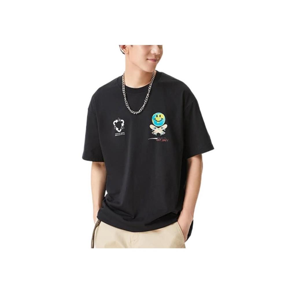 Футболка с короткими рукавами и круглым вырезом с подкладкой «Земля», смайлик, топы унисекс, черный AHSS299-1