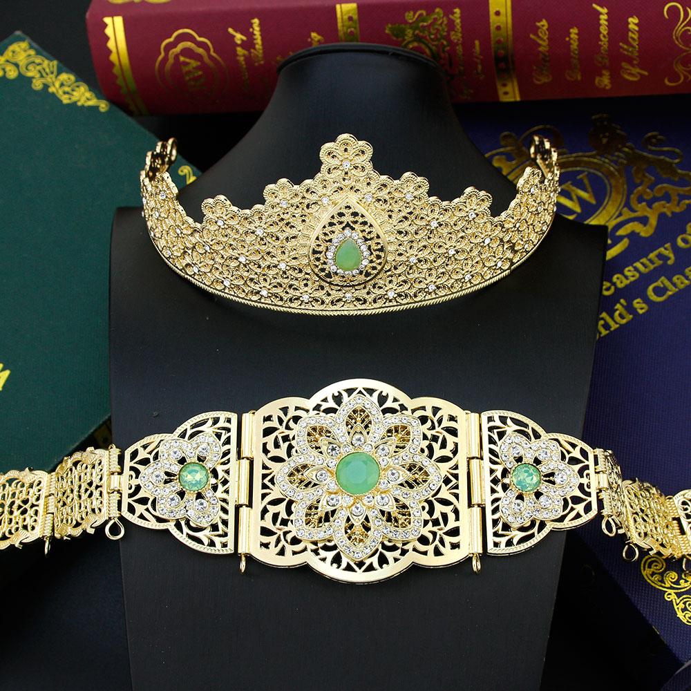 Нефритовый цвет невесты, свадебные ювелирные наборы, пояс, металлическая корона, серьги, браслет, кулон, ожерелье