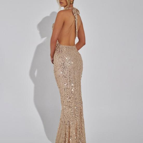 Женское прозрачное сетчатое платье макси с блестящими пайетками, просвечивающее платье халтер, длинное платье с глубоким V-образным вырезом и открытой спиной, облегающее платье, сексуальные наряды для вечеринок