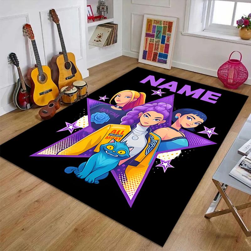 Custom KPop Demon Hunters Mat Personalized Name, Polyester Washable Indoor Entryway Rug, Gift for Christmas, Easter, Thanksgiving Day