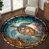 Velvet Sea Turtle Round Mat - Non-Slip Hand Wash Coral Reef Rug for Living Room, Bedroom & Office Decor