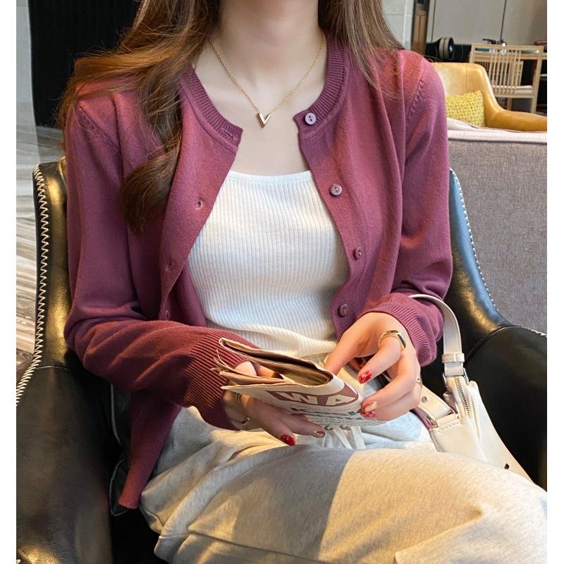 Весенне-осенний кардиган с длинным рукавом, женская вязаная куртка, модный тонкий свитер 2025, элегантный вырез лодочкой, облегающий крой, однотонный, новая короткая верхняя одежда