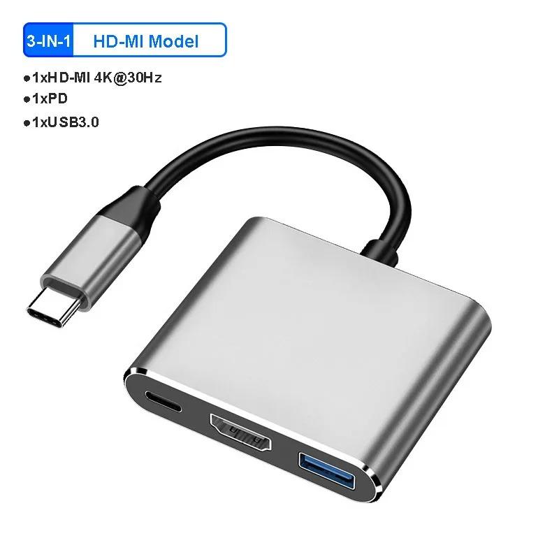 Док-станция USB C 4-в-1 Адаптер с двумя HDMI 4K@60Hz USB 3.0 HUB Адаптер-разветвитель Type C на HDMI USB C OTG Для ноутбука Macbook