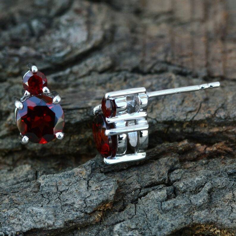 Серьги-гвоздики с красным гранатом,серьги из стерлингового серебра 925 пробы
