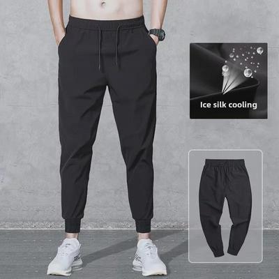 Мужские повседневные брюки 2023 года из однотонного материала Ice Silk Quick-Dry Stretch
