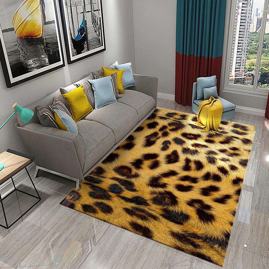 3D Animal Fur Carpets Leopard and Tiger Skin Rugs for Bedroom Living Room Kitchen Floor Decor Mats Bathroom Non-Slip Floor Rugs