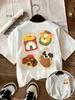 Cartoon Dog Food Printed Tshirt for Unisex Summer Short Sleeves Loose Casual Cute Pet Pattern Top Trendy Versatile Round Neck