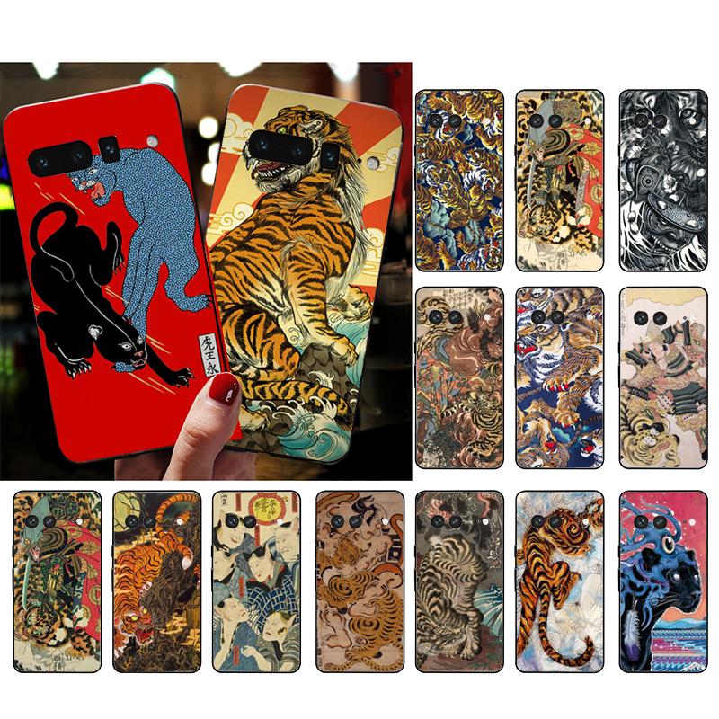 Phone Case For Google Pixel 10 9 Pro XL 9A 8 7 6 Pro Pixel 8A 7A 6A Pixel 8 7 6 5 Japanese ukiyo-e Art Panther leopard Tiger