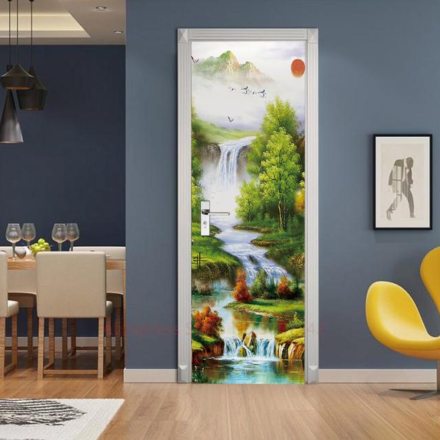 Растение, джунгли, пейзаж, наклейки на дверь, украшение для спальни, ванной комнаты, комната для мальчиков и девочек, оконная стена, 3d обои, вход, постер, фреска