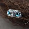 Retro Heavy Industry Light Luxury Blue Eyed Owl Stereoscopic Punk Style Trendy Hip Hop Open Ring Female Personality High Sense