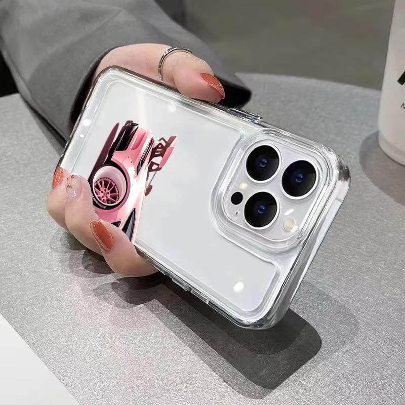 Phone Case For iPhone 17 16 15 14 Plus Pro Max 12 11 13 X XS XR Plus 16E 17Air Trendy Pink Luxury Car Transoparent Soft Cover