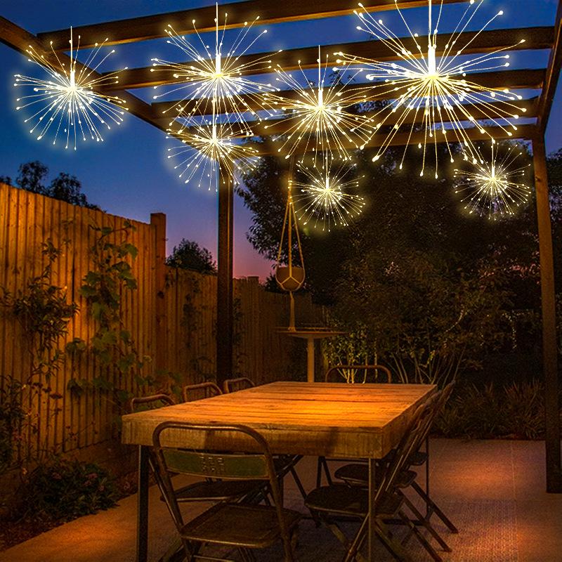 Outdoor Christmas Solar Firework LED Lights - Decorative Copper Wire Fairy String for Patio and Garden