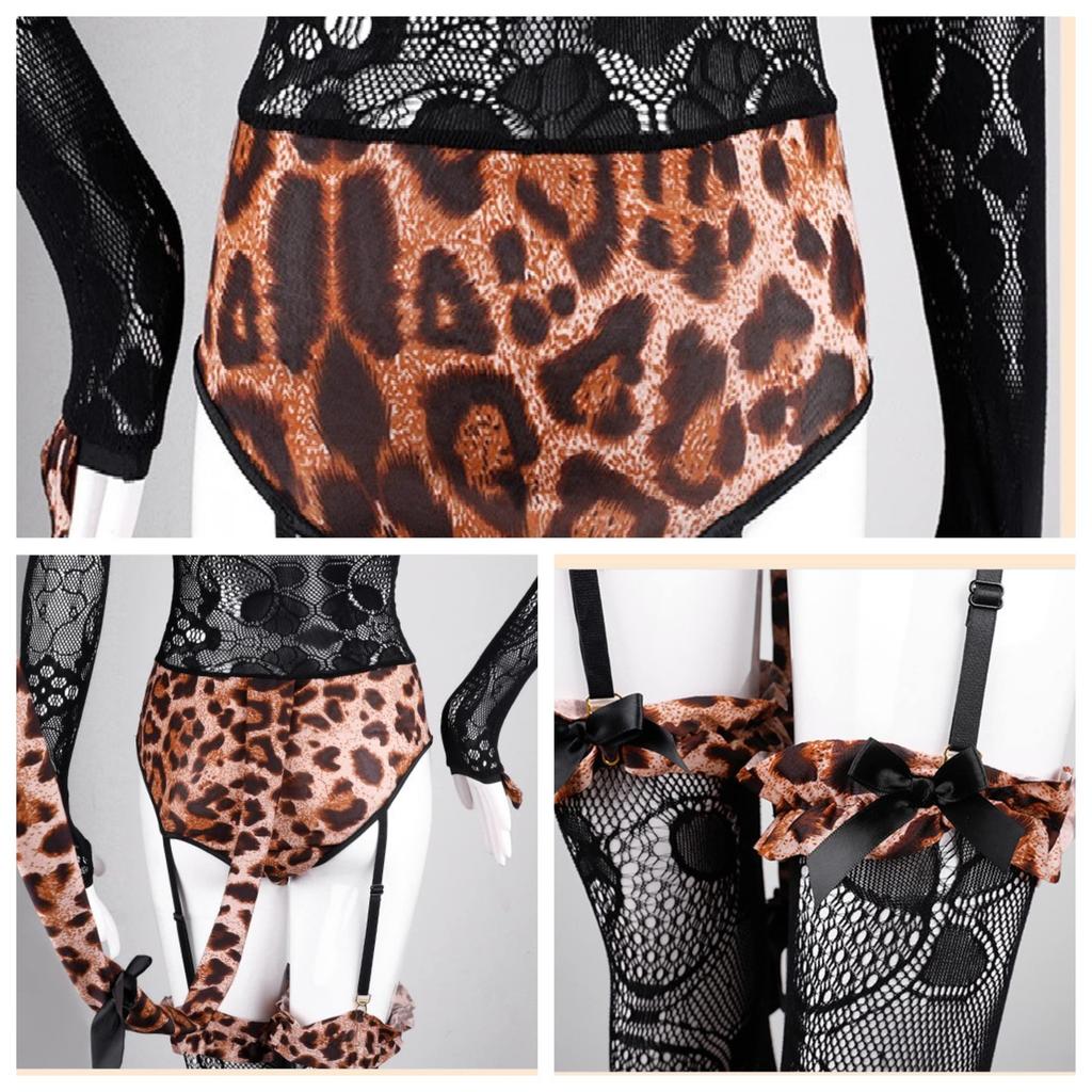 Leopard Print Sexy Lingerie Bunny Girl Cosplay Halloween Maid [AQURAD]