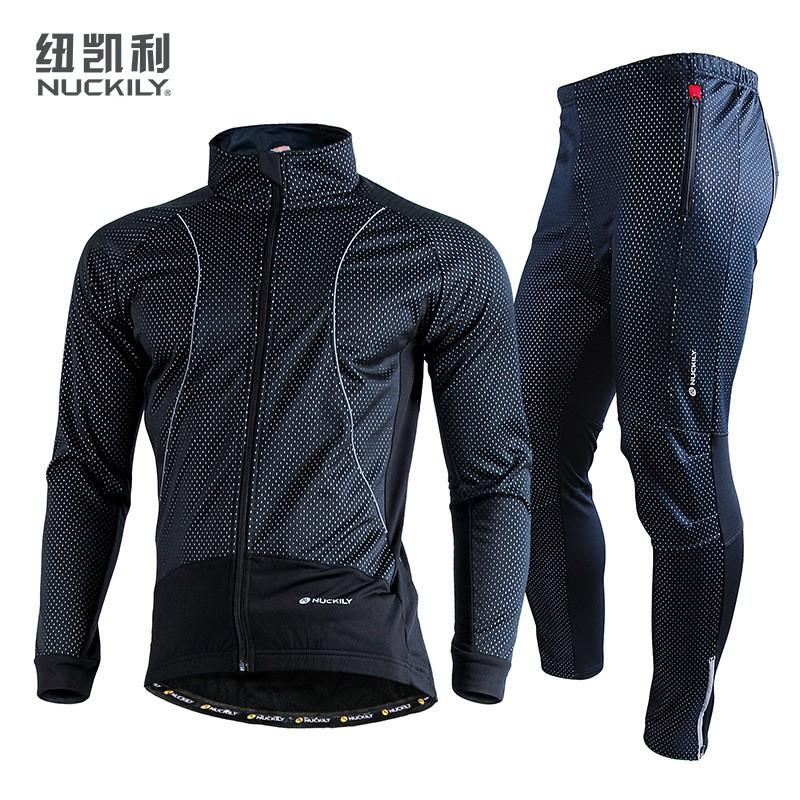 NUCKILY Winter Cycling Fleece Set Men Warm Bike Gear Off-Road Riding