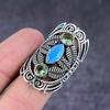 Natural Blue Chalcedony,Tsavorite Gemstone 925 Sterling Silver Ring S.7 M6r85