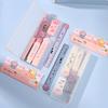 9pcs Cat Paw Stationery Box Set, Fold Scissors & Ruler & Eraser & Correction Tape & Glue Tape In Pencil Box Kids Reward