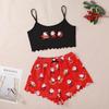 Women's Santa Claus Print Pajama Set: Vest, Shorts & Short-Sleeve Top