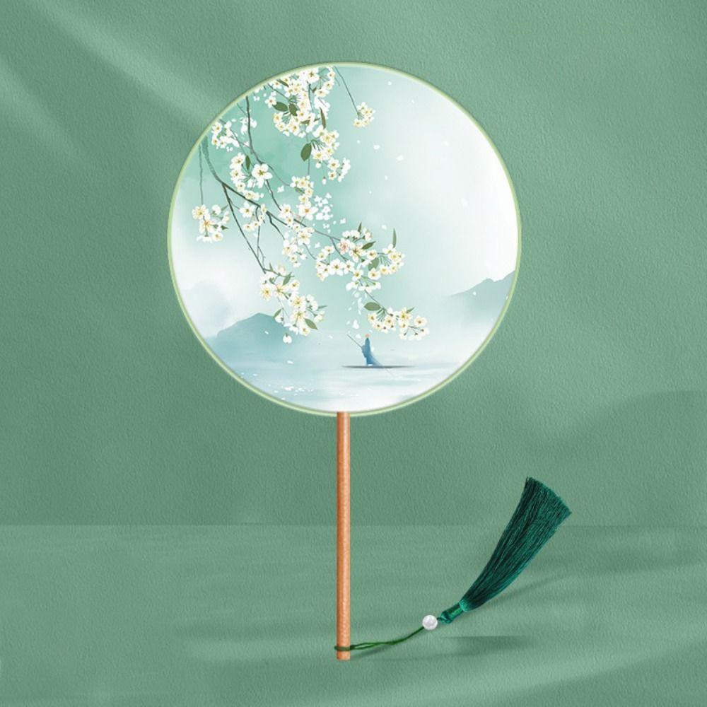 Chinese Style Dance Silk Fan Ink Painting Embroidery Fan Round Hand Fan for Wedding