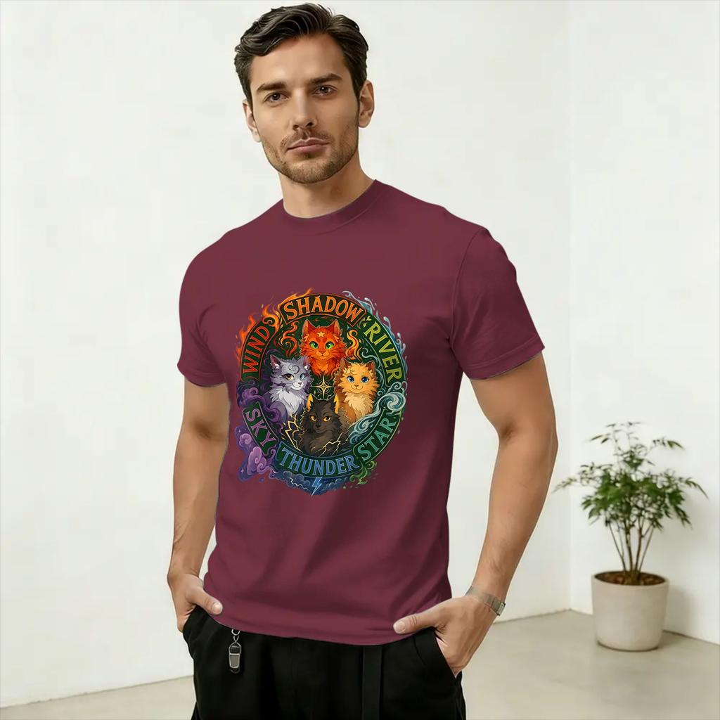 Unisex's T-Shirts Wind Shadow River Star Thunder Sky Fire Star Vintage Cotton Tees Short Sleeve T Shirts Round Collar Tops Big Size
