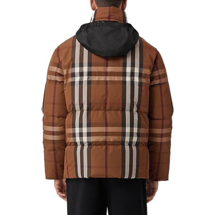 Burberry Складной капюшон Двусторонняя клетка Нейлоновая пуховая куртка Темно-березовый коричневый 80585461