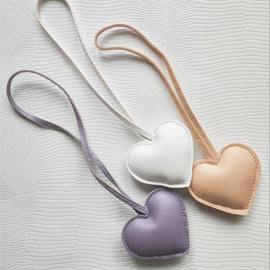 Bag Pendant Heart Shape Imitation Leather Keychain Vibrant Color Bag Decor Charm Bag Car Key Accessory