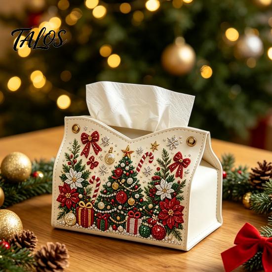 Кейс для хранения алмазной мозаики, DIY Рождественское Арт-Тканевая Коробка, Блестящий Стразы PU Кожаный Держатель для Салфеток в Ванную, Прямоугольная Коробка с Металлом