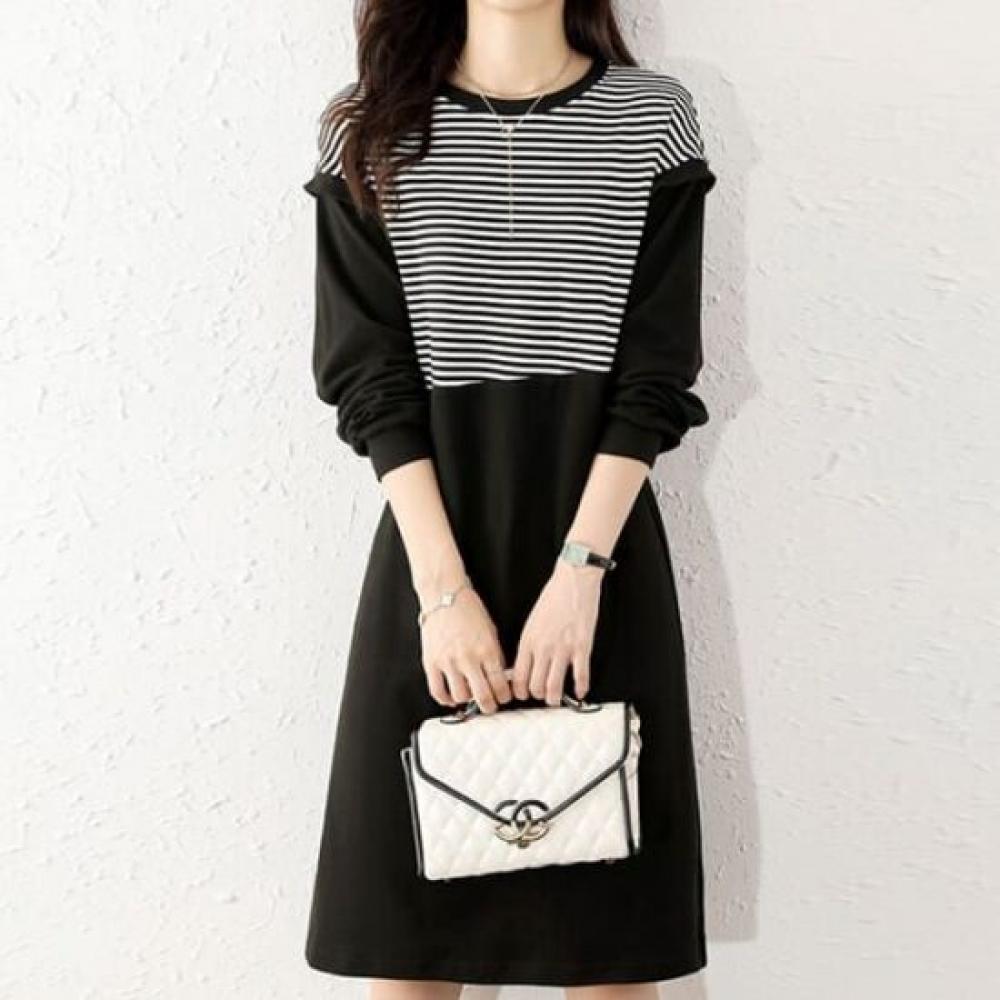 Navava Casual Stripe Long Sleeve Dress No845