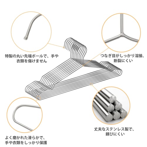 MOSMEE Stainless Steel Wire Hangers, Non-Slip, Rust-Resistant, Durable, Bend-Resistant, Ideal for Drying Clothes, Storage, and Laundry. Thin, 10-Piece