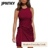 JPNTKY Женская Мода Летние Весенние Однотонные Платья с Принтом, Круглый Вырез, Без Рукавов, Повседневные