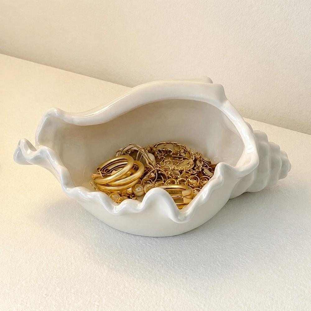 Ocean Style Ceramic Conch Shell Conch Shape Shell Jewelry Tray Ceramic Jewelry Tray Home