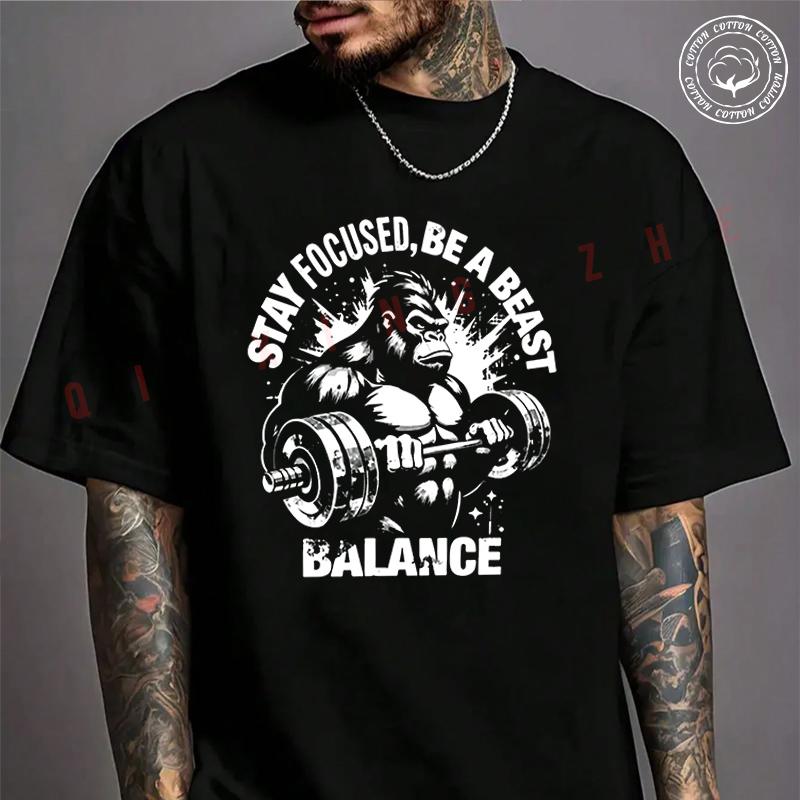 GymBeat Gorilla Logo Print Motorcycle Cotton T-shirt Summer Casual Short Sleeved Basic TShirt R