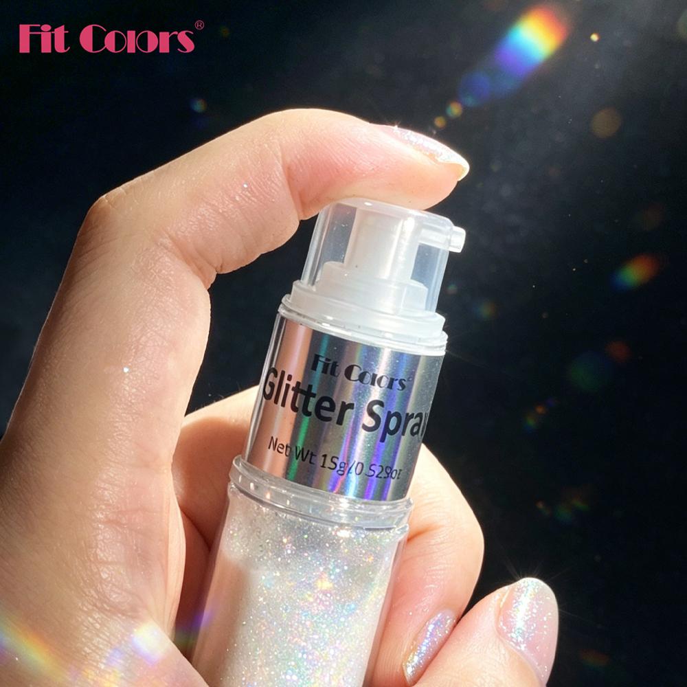 Fit Colors Body Glitter Spray Set 5 Colors, Holographic Shimmer Highlighter Powder Spray for Face Hair Body, Waterproof Sparkle Festival Stage Makeup