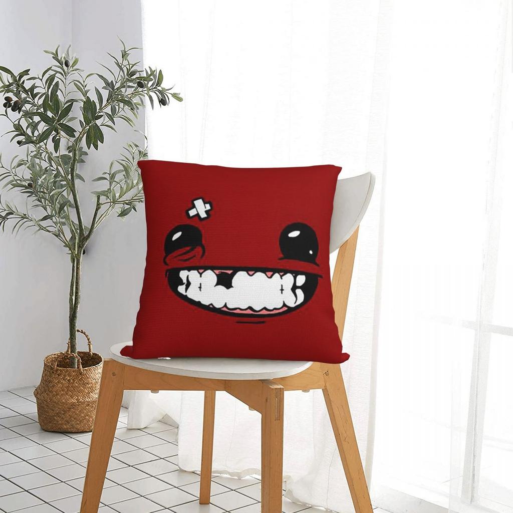 Supermeatboy Logo Super Meat Boy Logo Game Cool Hot New Fresh Red Sexy Smile Pillowcase Cushion Comfort Throw Pillow Cushions