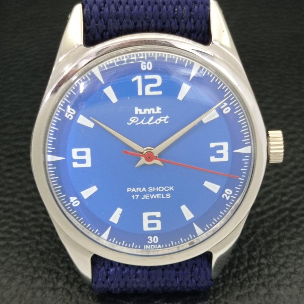 USED HMT PILOT HAND-WINDING INDIAN MENS BLUE COLOR DIAL WATCH A432505-2 R112-a432505
